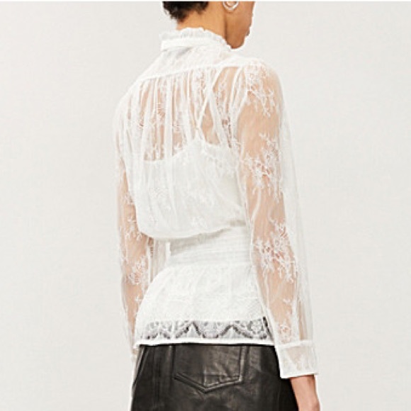 Maje Lani Frilled-collar Floral Lace Top In Ecru - Picture 3 of 6